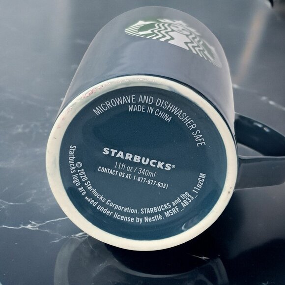 Starbucks 2020 Blue Coffee Mug Green Mermaid Logo Tall Ceramic Cup 11 oz - Picture 5 of 12